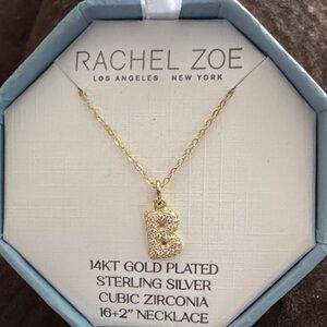 Rachel Zoe Gold Cubic Zirconia 'B' Initial Pendant Necklace